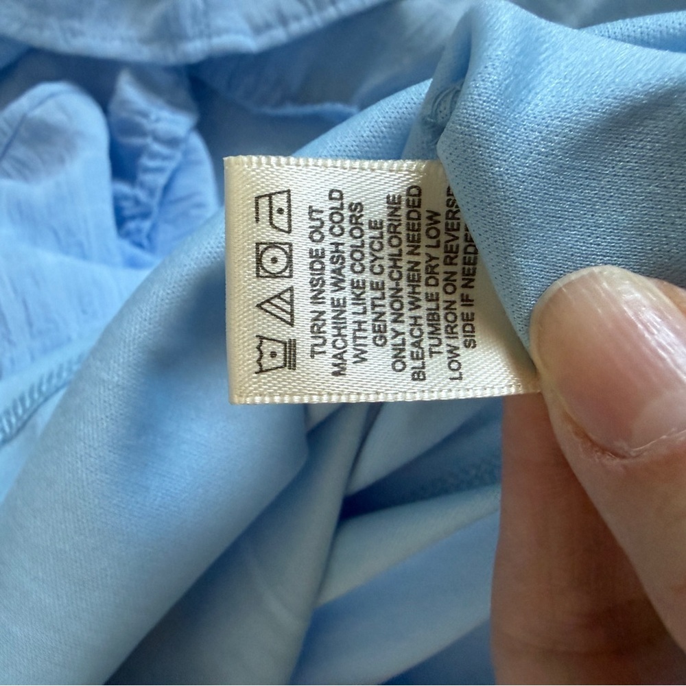 Thirty Thirty Tiered Peasant Babydoll Smock Charming Blue Dress Mini Medium - Picture 5 of 5